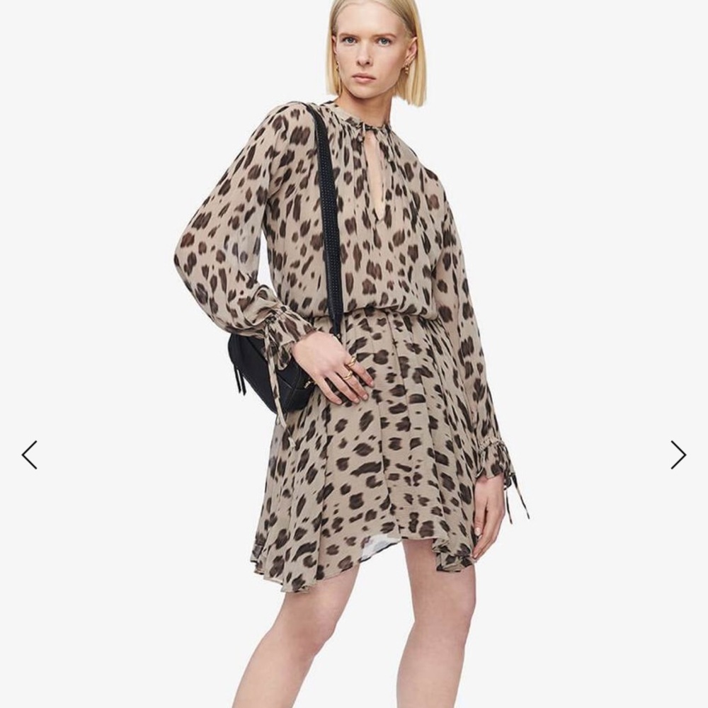 Anine Bing Taupe and Dark Brown Leopard Print Mini Dress